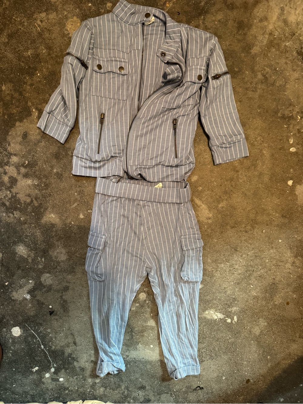 kate quinn Light Blue & White Pinstripe Kids Pajama Set